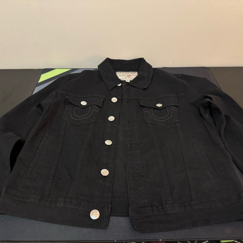 True Religion Black Denim Jacket Men Size Small